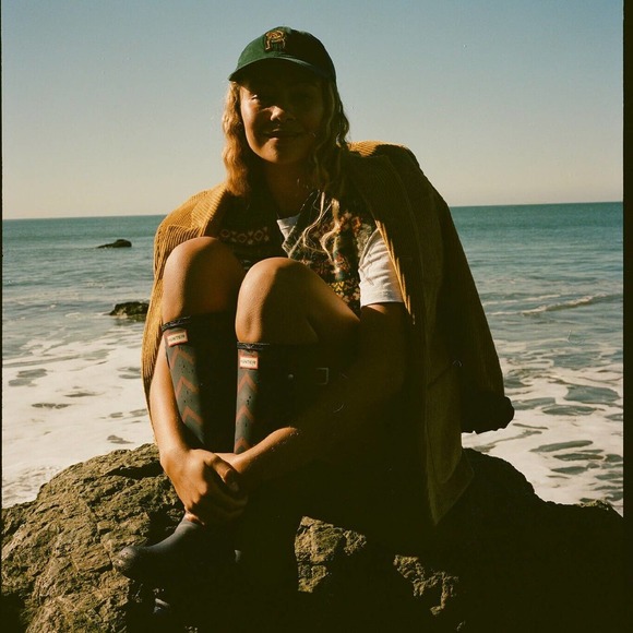 Hunter Original Rowing Plazer Tall Rb Zigzag In Maritime Blue Sundried Red 7 - Picture 3 of 12